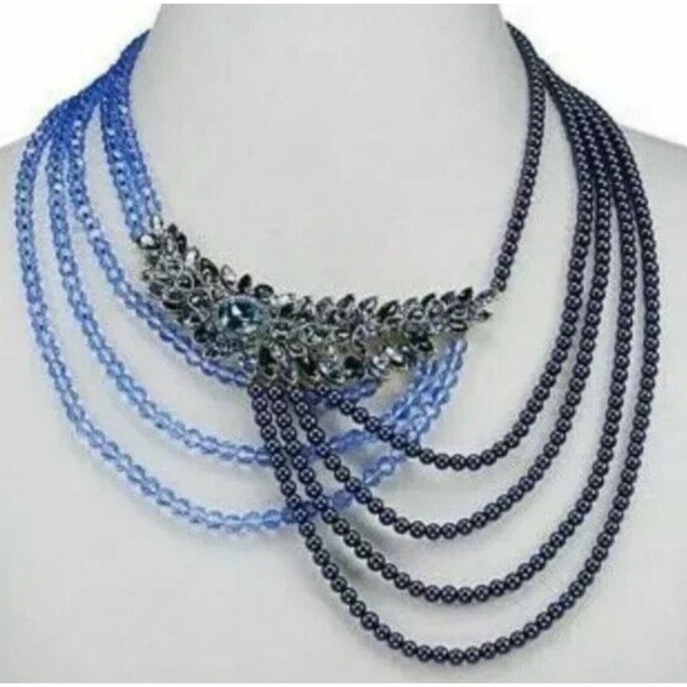 Heidi  Daus "Dramatic Drape" Floral Design Multi-Strand Drape Necklace BLUE